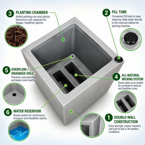 Wellington Cube Self Watering Planter